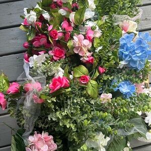 Assorted Floral Garland with Pink, Blue, and White Accents